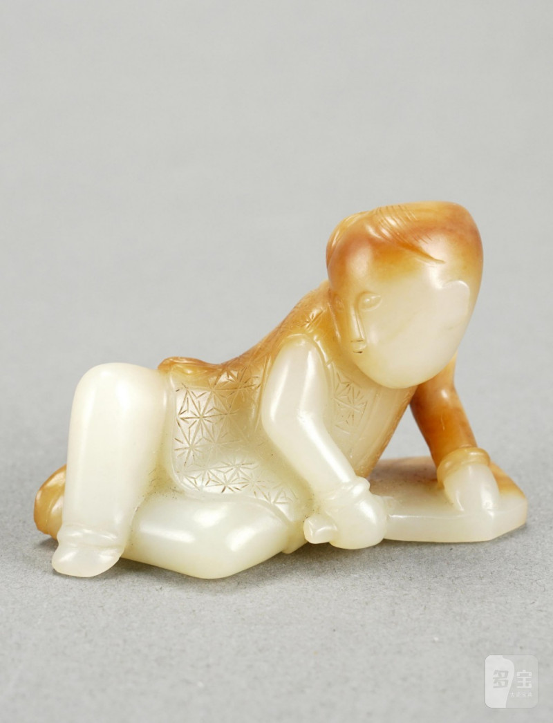    清 巧色白玉童子